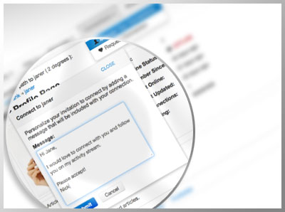 Users can connect to other users just by visiting their profile and requesting to connect with a personal message.