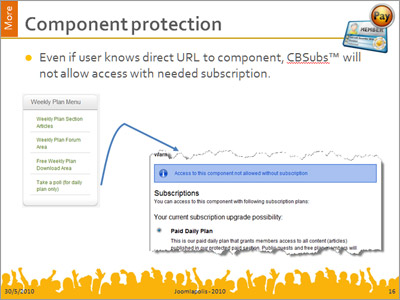 Protect any Joomla component (core or add-on) by requiring user to subscribe in order to use.