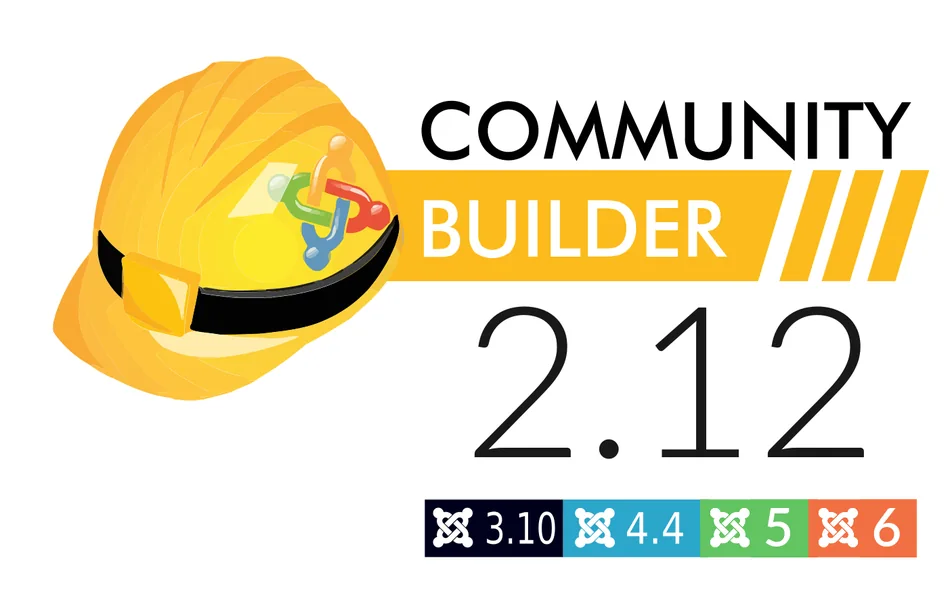 Community Builder 2.12 with Joomla version badges 3.10, 4.4, 5 and 6