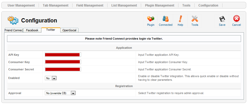 Twitter Configuration User Profile Page