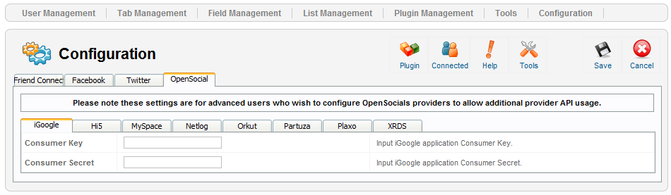 OpenSocial Configuration OpenSocial Configuration