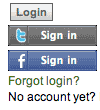 CB Login with Facebook and Twitter connect buttons